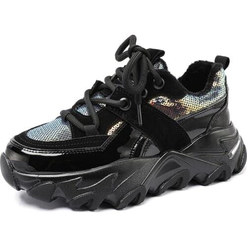 RASMEUP Women Shoes Sneaker Genuine Leather Short Plush Bling Mixcolor Keep Warm Round Toe 2020 Winter New Lace-Up Footwear