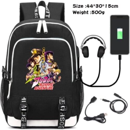 Anime Jojo Bizarre Adventure Backpack Men Women USB Charging Laptop Travel Bags Boy Girl Student Backpack Casual Mochila