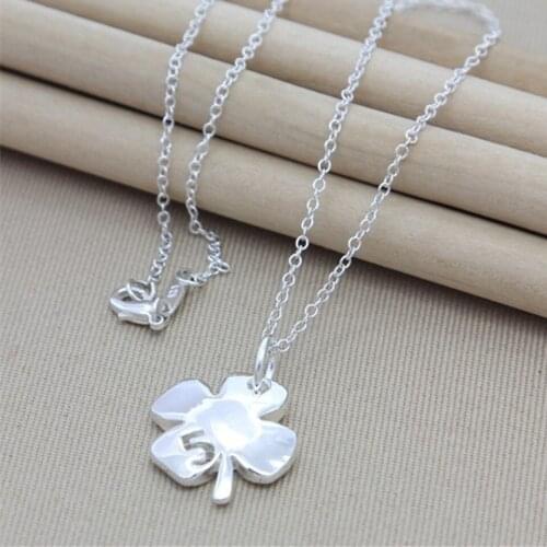 925 Sterling Silver Solid Numeral Four Leaves Clover Pendant Necklaces For Mother Women Charm Jewelry Gifts
