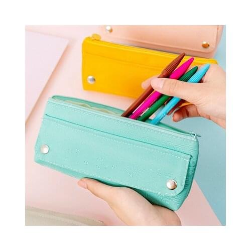 Student stationery box high elastic Oxford cloth solid color pencil case simple inverted ladder pencil case