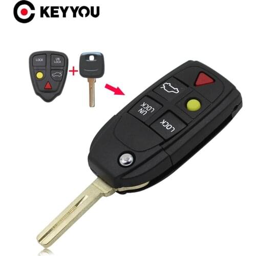 KEYYOU 5 Buttons Remote Flip Folding Key Shell Case For Volvo XC70 XC90 V50 V70 S60