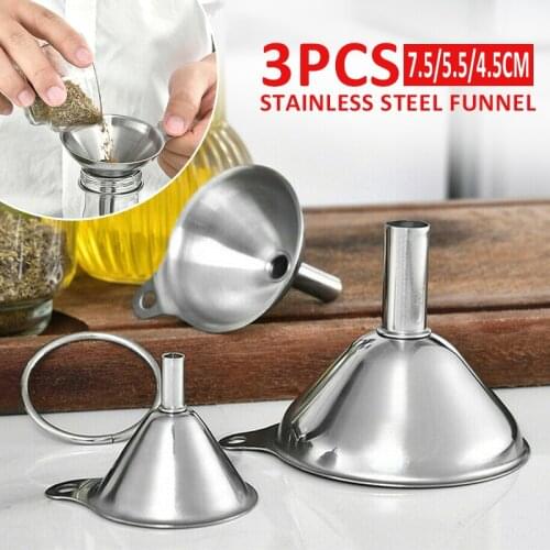 3Pcs/Set Stainless Steel Funnel Oil Water Spices Wine Flask Funnels Easy Clean Wine Water Filter Funnel for Canning Kitchen Tool