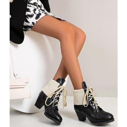 Women shoes 2021 Winter Lace-Up Ankle boots for women black zapatos de mujer 34-48