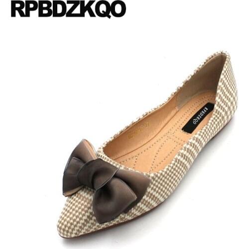 Ladies Ballerina Pointed Toe Cheap Shoes Women Large Size Chinese 2021 Designer Plaid Unique Slip On Foldable Ballet Flats Bow