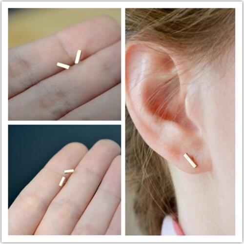 Women Minimalist 316L Stainless Steel Strip-Shaped Ear Studs Elegant Ins Commuter Gold Color Earrings Allergy Free