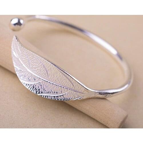 Silver Plated Leaf Charm Bracelets & Bangles For Women Wedding Adjustable Bracelet Pulseira Feminina Charm Bangle Jewelry Gift