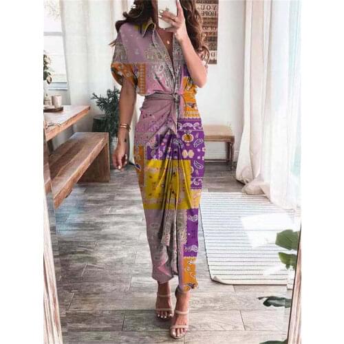 Flare Short Sleeve Sundress Women Sexy V Neck Buttons Midi Dresses Slashes Vintage Satin Elegant High Waist Party Dress M0514