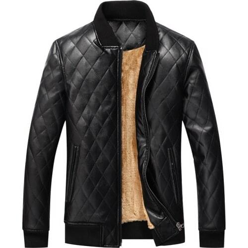 Winter Leather Bomber Jacket Mens Fashion Wash Mens Pu Leather Coat Fleece Jackets Man Black Faux Coats Men S-XXL