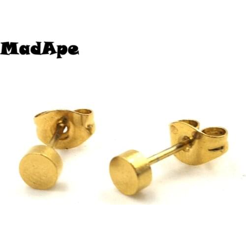 MadApe 1 Pair 4mm Simple Stainless Steel Stud Earrings Gold Color For Women Round Shaped Man Earrings Fashion Jewelry Girls Gift