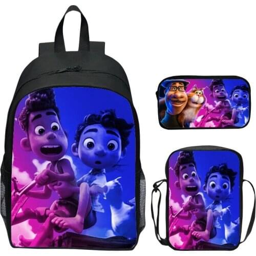 3pcs Luca Cartoon Children Backpack Anime Figures Messenger Bag Stationery Bags Pencil Boxs Schoolbag Gift Kids Toy