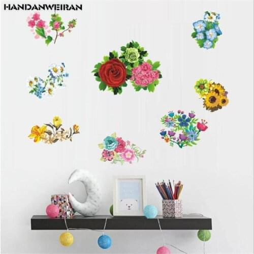 3D Rose Sunflower Peony Flowers Wall Sticker Small Size For Switch Toilet Refrigerator Home Decor DIY Room Decor Wall Decals