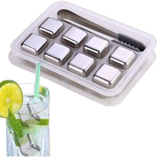 8pcs Stainless Steel Ice Cubes Reusable Chilling Stones for Whiskey Wine Keep Your Drink Cold Longer Whiskey Cooler Rocks