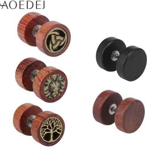 AOEDEJ Stainless Steel Earrings for Women Stud Earrings Jewelry Wooden Studs Round Shape Earrings Black Brown boucle d'oreille