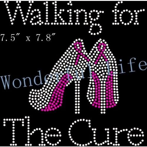 Free shipping Walking for the Cure Heels Stiletto Cancer Ribbon Awareness Rhinestone Transfer