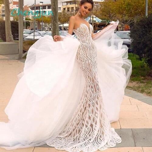 Chengjun New Arrival Elegant Sweetheart Mermaid Lace Wedding Dress 2 in 1
