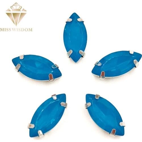 HOT SALE Matt Blue opal Horse eye sew on rhinestones flatback Resin Leaf shape loose rhinestones DIY garment Accessories