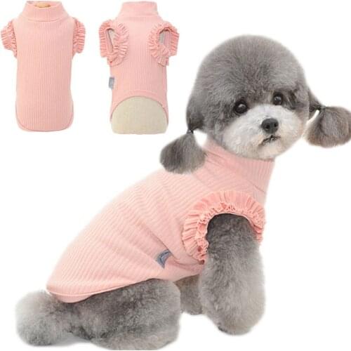 Classic Lace Short Sleeve Pet Clothes Dog Hoodies Sweatshirt Solid Pullover Cat Sweater For Small Dogs Poodle Bottoming Shirt
