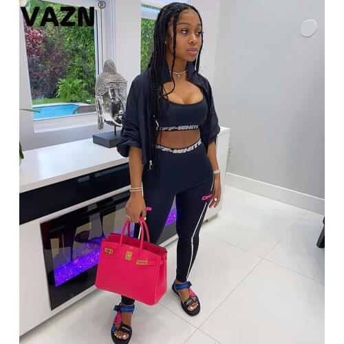 VAZN 2020 Hot Popular Black Sexy Young Joker Soft Elastic Strapless Sleeveless Top Group Long Pants Skinny Women 2 Piece Set