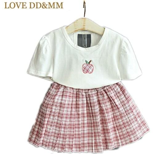 LOVE DD&MM Girls Sets Summer Apply Embroidery Short Sleeve T-shirts Plaid Pleated Skirts Suit For Kids Clothing Outfits Costume