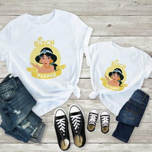Fashion Edgy Disney Family Clothing Sets Funny Princess Jasmine Baby Girl Clothes Summer Streetwear Mother Kids T Shirt Spoof