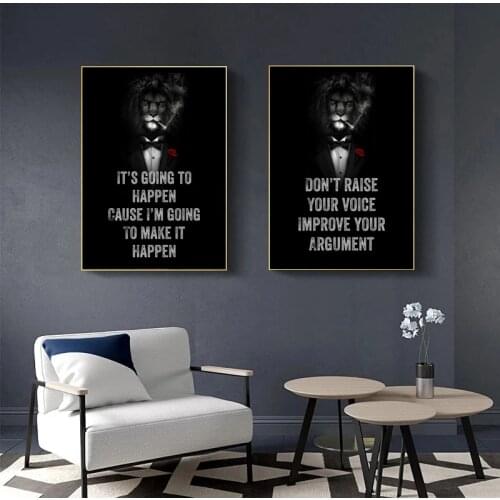 Success Motivational Quote Art Posters and Prints Gentleman Lion Inspirational Office Wall Canvas Painting Picture Home Decor