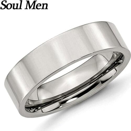 Soul Men 6mm Polish Flat 316L Stainless Steel Rings Male Female Wedding Engagement Band Classic Style Big Size 5 to 15