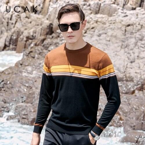 UCAK Brand Autumn WInter Casual Sweaters Mens Clothes O-Ncek Streetwear Pullover Pull Homme Striped Sweater Men Clothing U1200