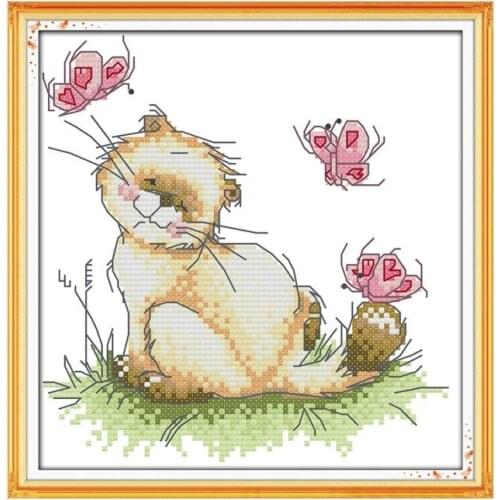 Cat and butterfly cross stitch kit cartoon cute 14ct 11ct count print canvas stitches embroidery DIY handmade needlework plus