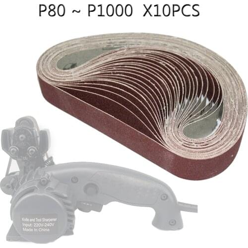 10pcs Belt Kit 60~1000 Abrasive Sanding Belt for Sharpening Polishing Strip Replacement Electric Knife Sharpener Accessories Set