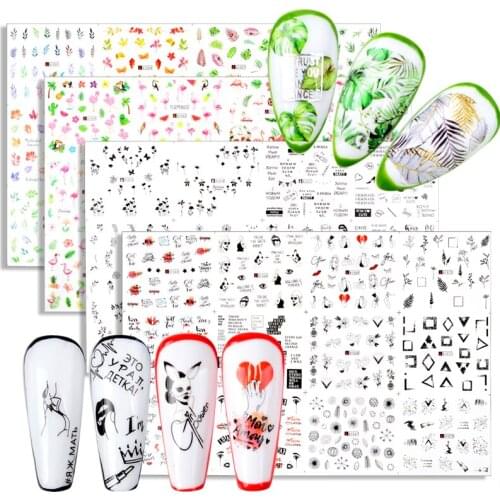 12 Types Stickers on Nails Flower Design Water Transfer Slider Manicure Summer Nail Art Decoration Foils Decals