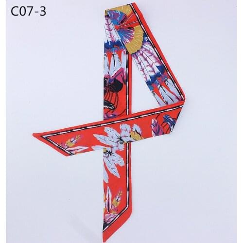 New Design Twill Silk Scarf Women Vintage Feather Print Head Scarves Luxury Brand Summer Small Tie Bag Hair Ribbons