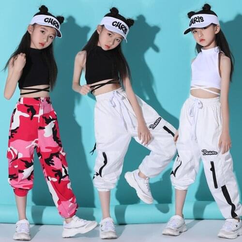 Hip Hop Clothes Kids Girls Jazz Dancing Costume Girls Crop Top Vest Camouflage Pant Performance Outfit HipHop Stage Wear VDB1626
