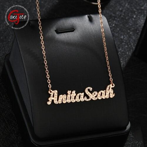 Goxijite Custom Stone Name Necklace For Women Stainless Steel Personalized Handmade Zircon Nameplate Necklaces Jewelry Gift