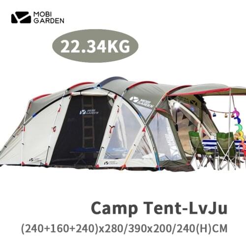 MOBI GARDEN LvJu Camping Tent 1 Room 1 Hall 4-5 Person Big Space 210T Polyester Tent Double Layer Aluminum Rod Outdoor Picnic