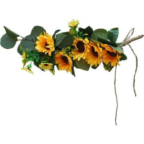 Sunflower Swag Handmade Wall Hanging Artificial Flowers Cloth 40 X 12cm For Home Decoration Decor Natural Front Door Garland
