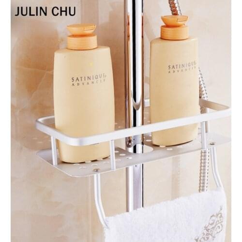 Space Aluminium Bathroom Shelf Stand Matt Adjustable Bath Shower Soap Shampoo Storage Tray Rack Organizer with Towel Holder