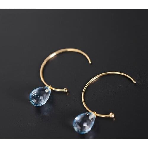 DAIMI Sky Blue Topaz Earrings Female Genuine Yellow 18K Gold DIY Colorful Earrings For Girlfriend