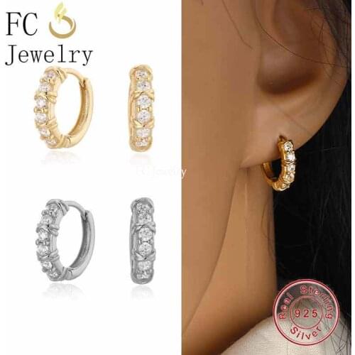 925 Sterling Silver Round Braid Zirconia Buckle Huggies Hoop Earring For Women Ear Piercing Pendientes Fine Jewelry 2021 Summer