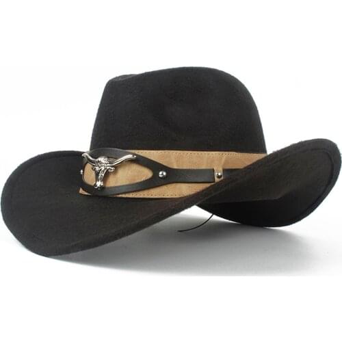 Fashion Wool Women Men Hollow Western Cowboy Hat Roll-up Wide Brim Gentleman Jazz Sombrero Hombre Cap Size 56-58CM With Cow Belt