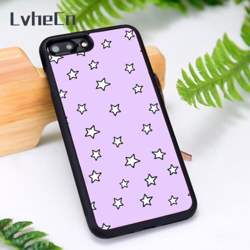 LvheCn Silicone Rubber Phone Case Cover for iPhone 6 6S 7 8 Plus X XS XR 11 12 Mini Pro Max Stars Pattern Purple