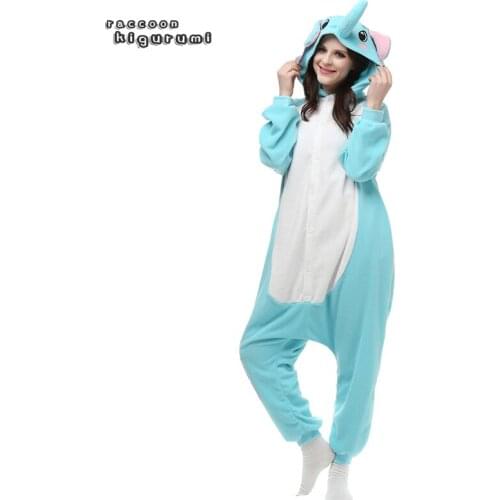 Women Animal Cosplay Pajama Blue Elephant Boy Girl Unicorn Winter Halloween Cartoon Onesie Unisex Raccoon Kigurumi
