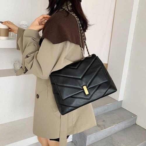 Vintage Chain Designer PU Leather Crossbody Bags For Women 2021 Winter Womens Trend Handbags Branded Trending Cross Body Bag