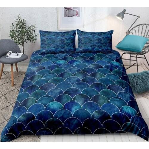 Mermaid Bedding Set Blue Scales Duvet Cover Set Colorful Fish Scale Quilt Cover Rainbow Scales Sparkles Bed Set Home Textiles