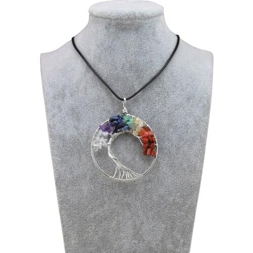 Fashion Women Rainbow Chakra Tree Pendant Necklace Crystal Natural Stone Choker Necklace Women Christmas Gift