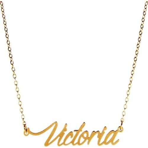 AOLOSHOW Name Necklace Women Letter " Victoria " Gold Color Stainless Steel Name Charm Nameplate Necklace Jewelry Gift 2426