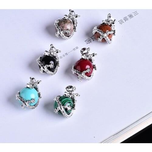 1PC Natural Gemstone Panlong Pendant Amethyst Rose Quartz Tiger Eye Malachite Necklace Meditation Repair Crystal DIY Gift