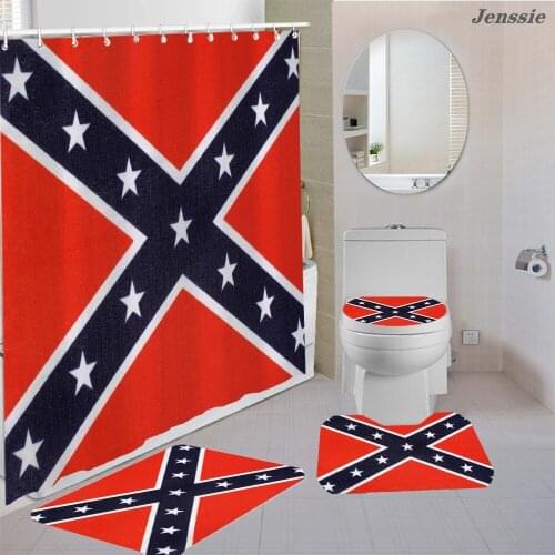 3/4pcs Shower Curtain Set National Flag Waterproof Shower Curtain With Hooks Pedestal Rug Lid Toilet Cover Bath Mat Fashionable