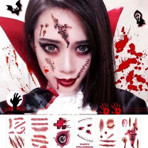 30pc/set Hot Zombie Scars Tattoos With Fake Scab Bloody Makeup Halloween Decoration Wound Scary Blood Injury Tattoo Sticker