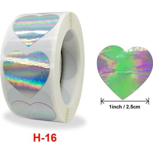 500pcs/roll Round Heart Laser Silver Rainbow Holiday Thanks Sticker Commercial Decoration Handmade Sticker Wedding Stickers
