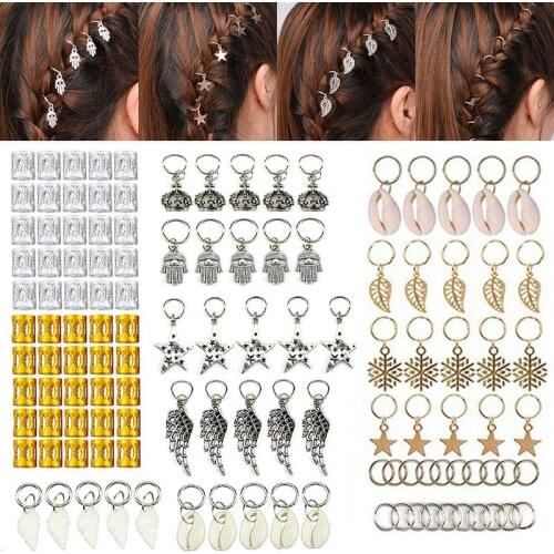 80/90 / 100pcs new Beads Dreadlocks Hair Braid Hair Gold Leaf Star Diy Hair Clip Handles Dread Charm Tube Dreadlock Accessories